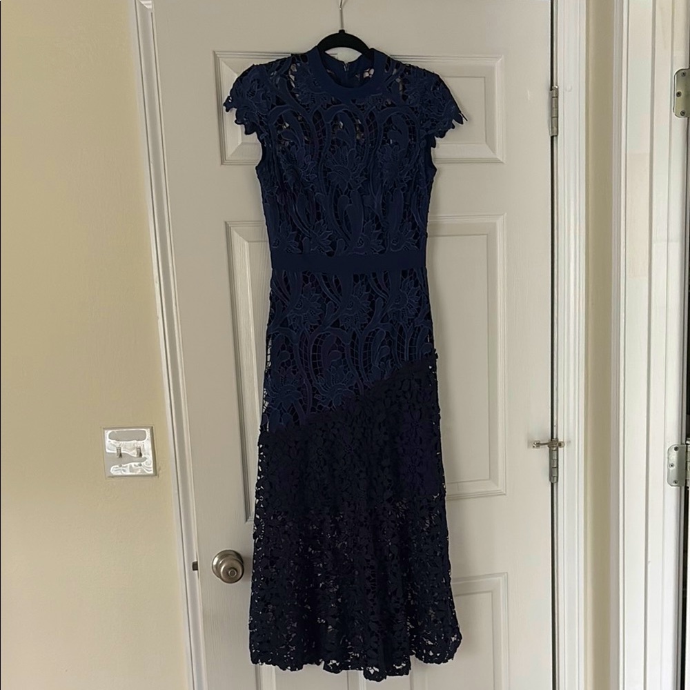 Elegant Navy Lace Antonio Melani Midi Dress